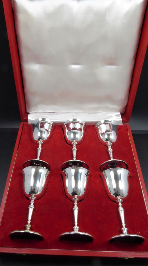 SOLID SILVER SET OF BOXED WINE GOBLETS 1967 - ADDITIONAL PHOTO 8