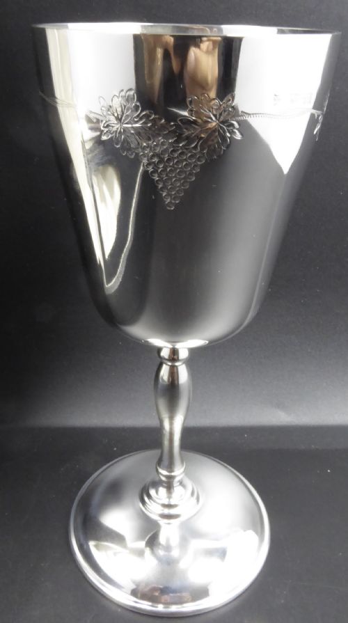 SOLID SILVER LARGE HEAVY PAIR OF WINE GOBLETS - ADDITIONAL PHOTO 5