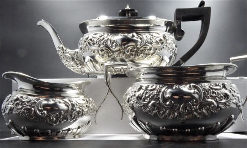 stunning solid silver 3 pce tea set 1902 - CATEGORY: ANTIQUE SILVER - DATED 1900