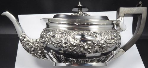 STUNNING SOLID SILVER 3 PCE TEA SET 1902 - ADDITIONAL PHOTO 5