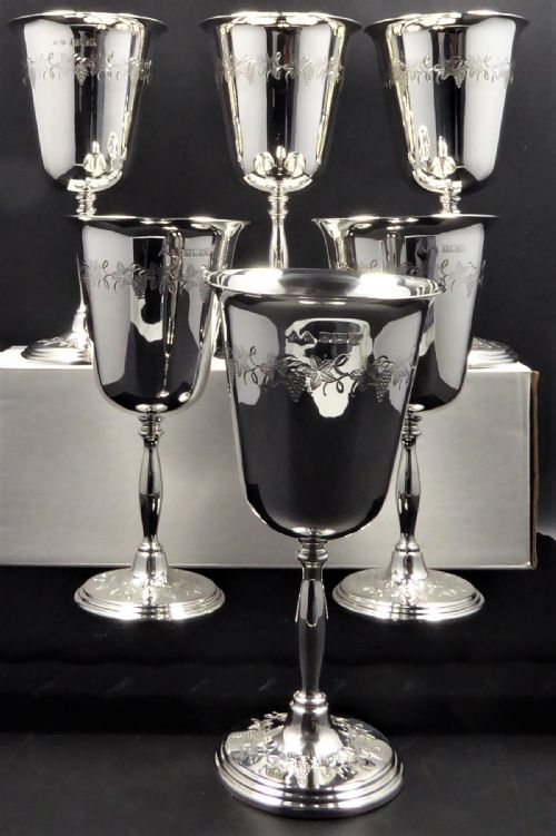 SOLID SILVER SET OF 6 WINE GOBLET - ADDITIONAL PHOTO 3
