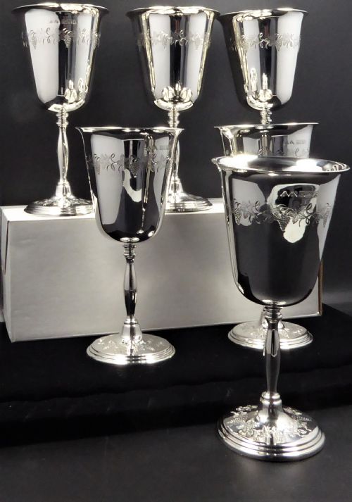 SOLID SILVER SET OF 6 WINE GOBLET - ADDITIONAL PHOTO 5