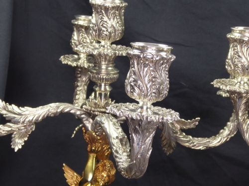 STUNNING PAIR OF SOLID SILVER AND GILT HEAVY CANDELABRAS - ADDITIONAL PHOTO 5