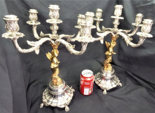 STUNNING PAIR OF SOLID SILVER AND GILT HEAVY CANDELABRAS - ADDITIONAL PHOTO 9