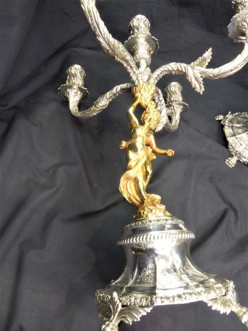 STUNNING PAIR OF SOLID SILVER AND GILT HEAVY CANDELABRAS - ADDITIONAL PHOTO 15