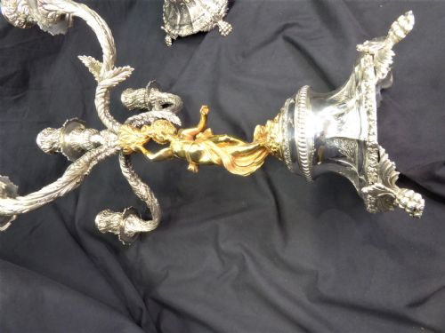 STUNNING PAIR OF SOLID SILVER AND GILT HEAVY CANDELABRAS - ADDITIONAL PHOTO 16