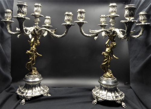 STUNNING PAIR OF SOLID SILVER AND GILT HEAVY CANDELABRAS - ADDITIONAL PHOTO 1
