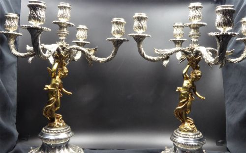STUNNING PAIR OF SOLID SILVER AND GILT HEAVY CANDELABRAS - ADDITIONAL PHOTO 19