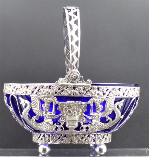 stunning solid silver and glass basket - CATEGORY: ANTIQUE SILVER - DATED 1900