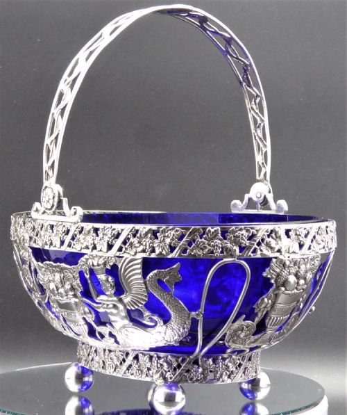 STUNNING SOLID SILVER AND GLASS BASKET - ADDITIONAL PHOTO 3
