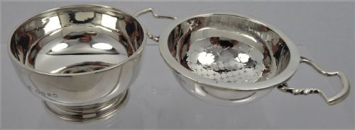 SOLID SILVER TEA STRAINER AND BOWL 1935 - ADDITIONAL PHOTO 11