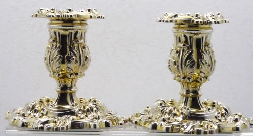 GEORGIAN SILVER AND GILT DWARF CANDLESTICKS 1825 - ADDITIONAL PHOTO 1