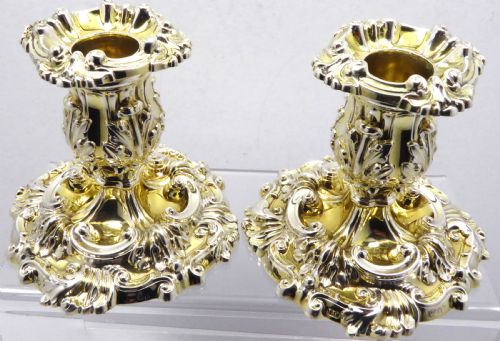 GEORGIAN SILVER AND GILT DWARF CANDLESTICKS 1825 - ADDITIONAL PHOTO 2