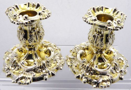 GEORGIAN SILVER AND GILT DWARF CANDLESTICKS 1825 - ADDITIONAL PHOTO 3