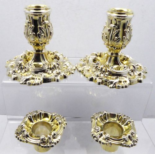 GEORGIAN SILVER AND GILT DWARF CANDLESTICKS 1825 - ADDITIONAL PHOTO 4