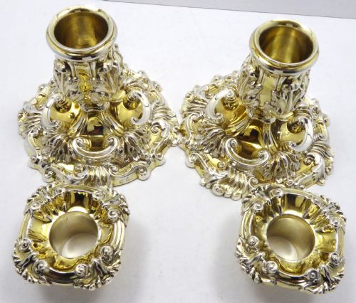 GEORGIAN SILVER AND GILT DWARF CANDLESTICKS 1825 - ADDITIONAL PHOTO 10