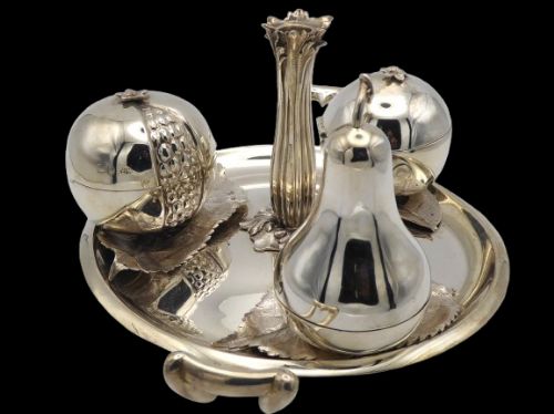 RARE FRUIT INKWELL SET 1849 JOSEPH ANGEL