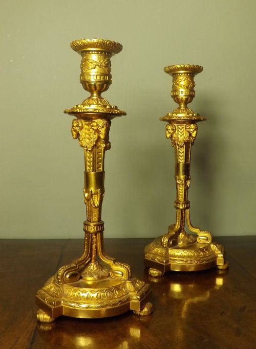 Antique 19th C Gilt Brass Candlesticks