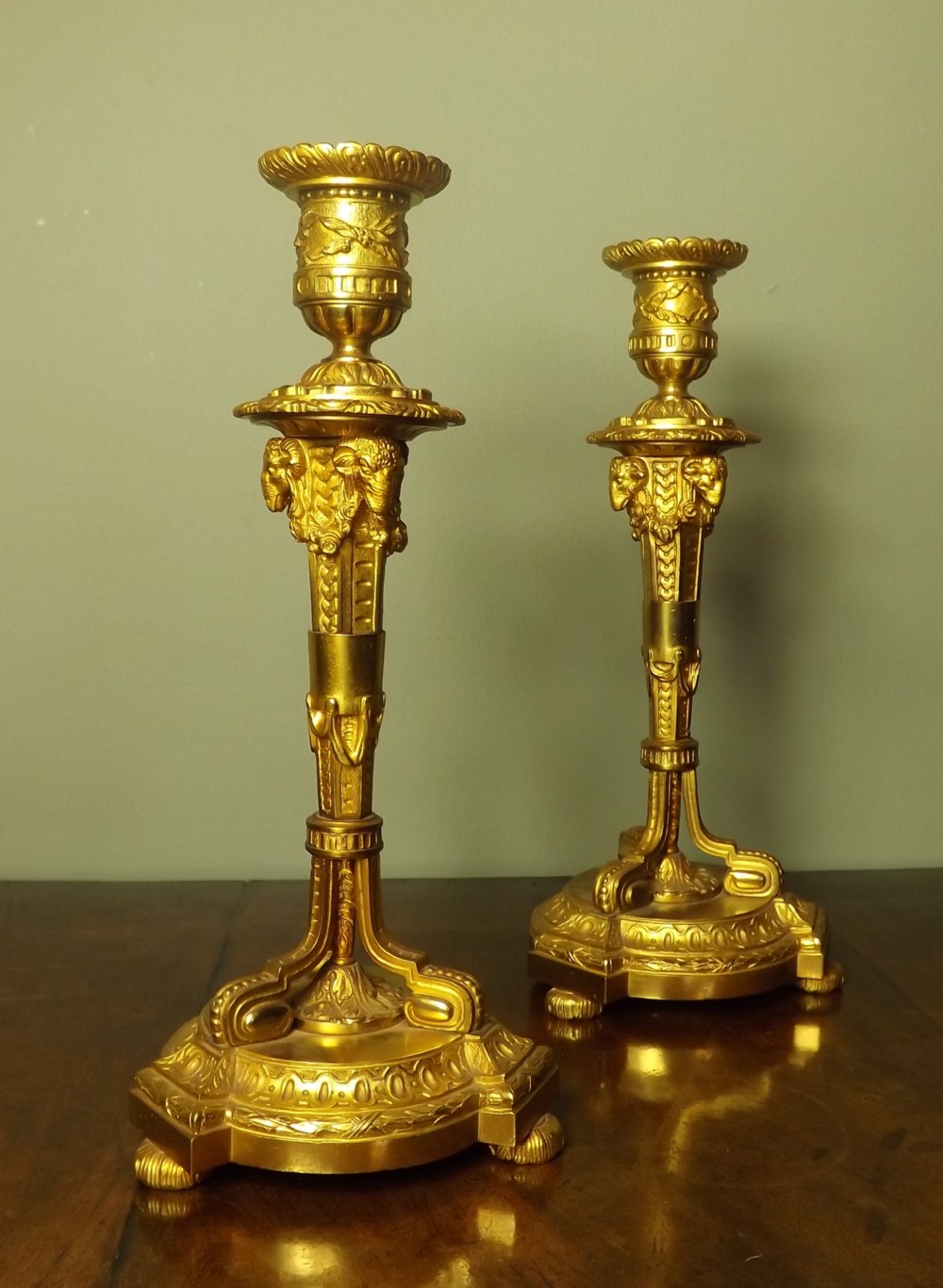 Antique 19th C Gilt Brass Candlesticks