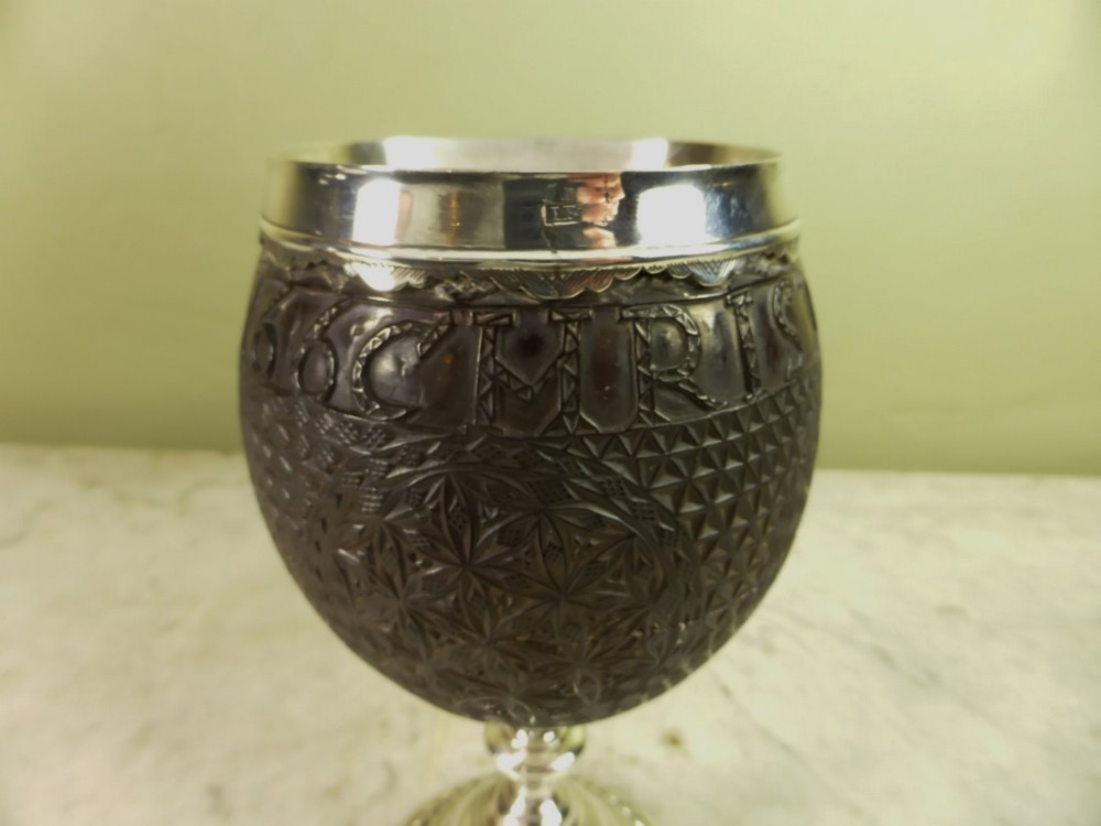 18TH C COCONUT CUP WITH SILVER MOUNT
