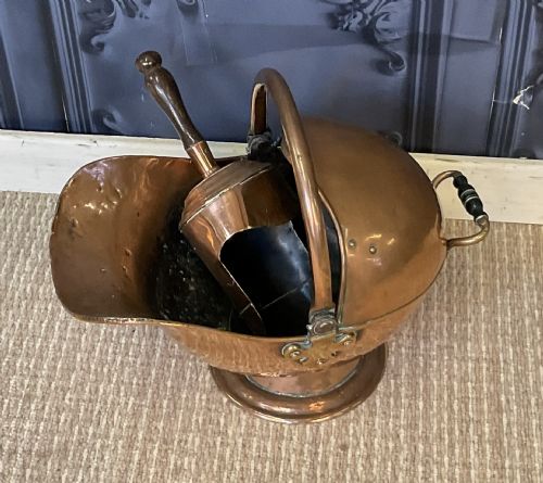19th Century Copper Coal Bucket and Shovel