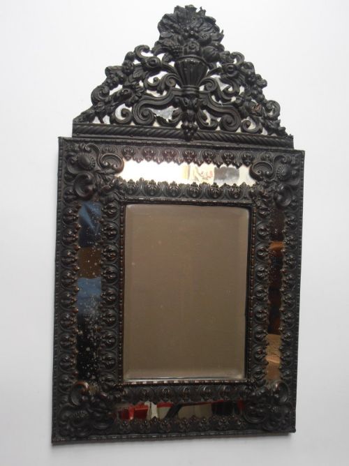 19thc Copper Sheathed Cushion Wall Mirror