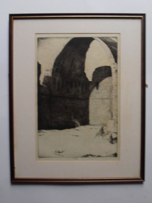 Charles William Cain 1893 -1962, Etching 'Ruins of Petra'