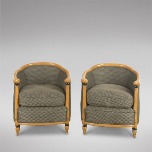 A Pair of Beechwood Tub-shaped Club Armchairs

