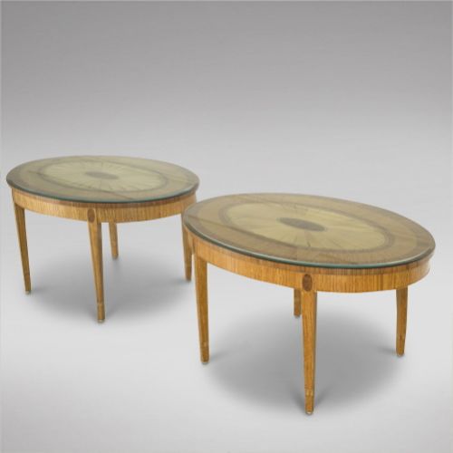 Pair of Satinwood and Tulipwood Oval Coffee Tables