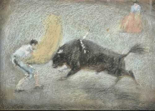 fig 1. Raoul Millais - Pastel on Paper - The Bullfight