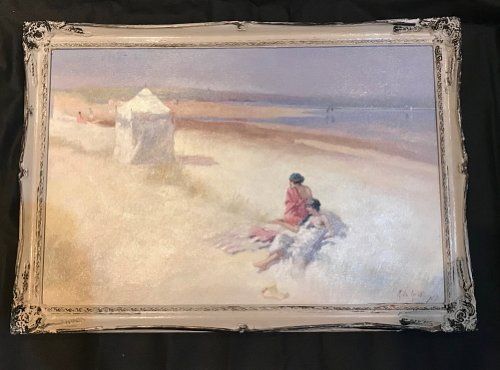 R Le Rossett - Oil on Board - Beach Scene