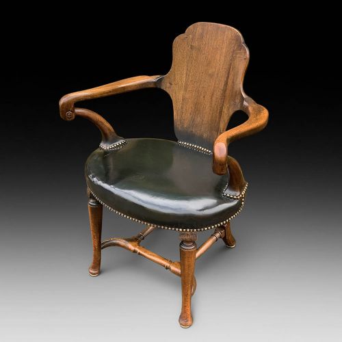 A Walnut Shepherds Crook Desk Chair, Ca. 1840-60