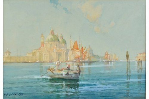 fig 1. A D Bell (Wilfred Knox) Italian school watercolour, Venice, 25cm x 36cm, Signed
