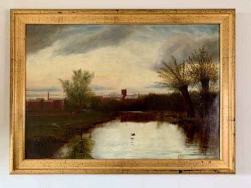 Oil on Canvas - Township Landscape- Signed Csh 1896

