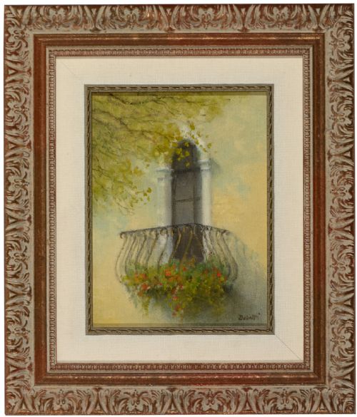 Walter Dusatti - Oil on Canvas - Balcony with Flowers