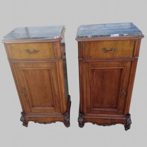 PAIR OF FRENCH WALNUT BELGIAN SAINTEANNE MARBLE BEDSIDE CABINETS - ADDITIONAL PHOTO 1
