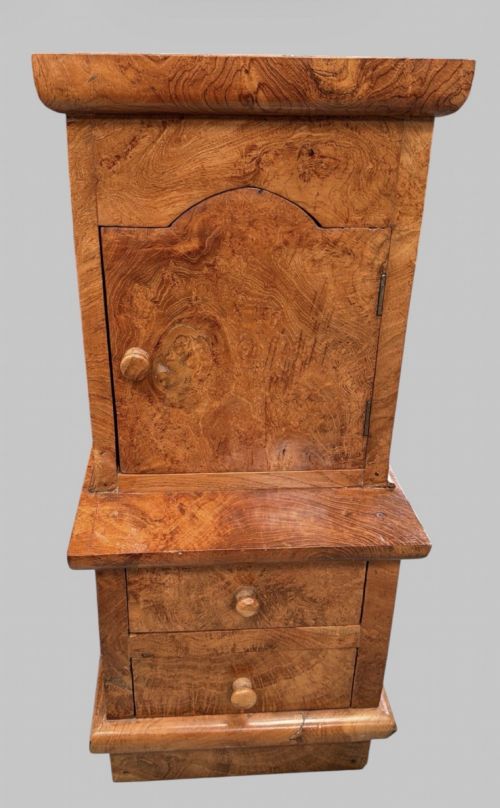 Victorian Burr Walnut Bedside Cabinet / Pot Cupboard C.1870