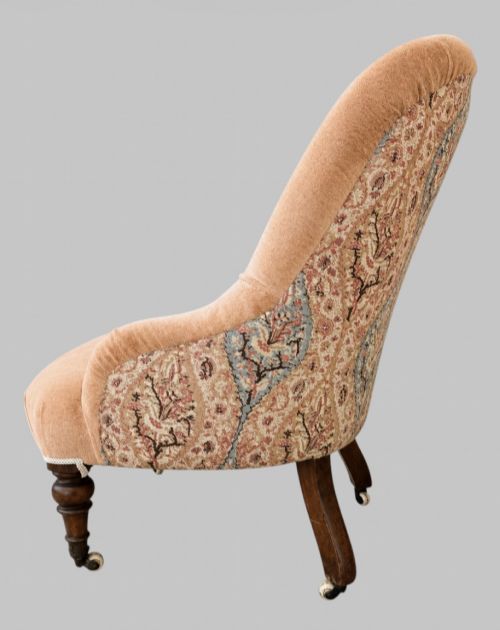 VICTORIAN IRONBACK NURSING CHAIR IN VELVET ROBERT KIME AVEBURY FABRIC - ADDITIONAL PHOTO 2