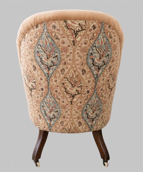 VICTORIAN IRONBACK NURSING CHAIR IN VELVET ROBERT KIME AVEBURY FABRIC - ADDITIONAL PHOTO 3