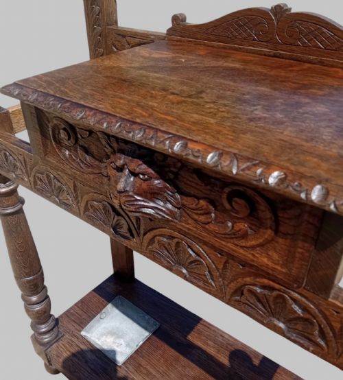 LARGE GREEN MAN CARVED OAK HALL STAND WITH MIRROR - ADDITIONAL PHOTO 6