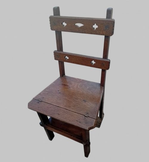 LATE VICTORIAN ARTS CRAFTS OAK METAMORPHIC LIBRARY CHAIR STEPS C1890 - ADDITIONAL PHOTO 1