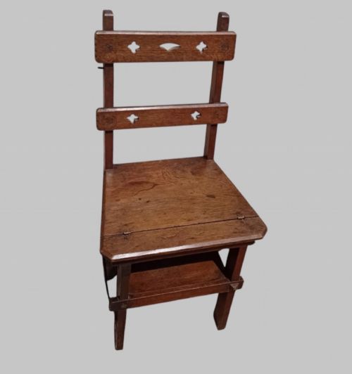 LATE VICTORIAN ARTS CRAFTS OAK METAMORPHIC LIBRARY CHAIR STEPS C1890 - ADDITIONAL PHOTO 5