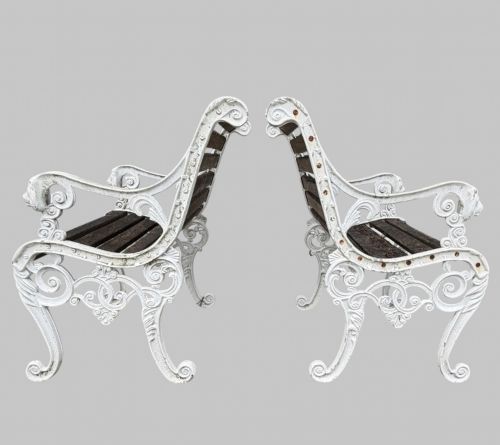 A PAIR OF LION MASK CAST IRON GARDEN ARMCHAIRS C1930 - ADDITIONAL PHOTO 2