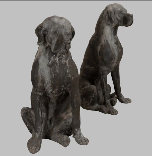 PAIR OF LIFESIZE ENGLISH CAST LEAD SEATED HOUNDS ENGLISH CIRCA 1920 - ADDITIONAL PHOTO 1