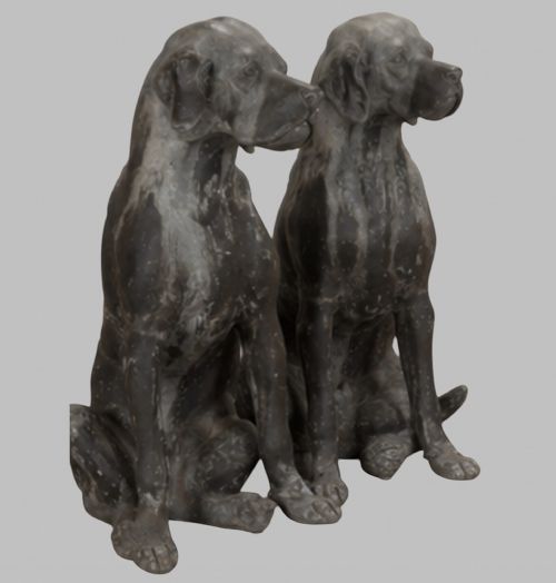 PAIR OF LIFESIZE ENGLISH CAST LEAD SEATED HOUNDS ENGLISH CIRCA 1920 - ADDITIONAL PHOTO 2