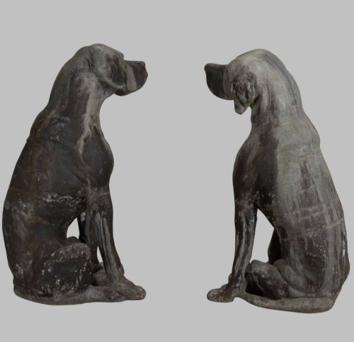 PAIR OF LIFESIZE ENGLISH CAST LEAD SEATED HOUNDS ENGLISH CIRCA 1920 - ADDITIONAL PHOTO 3