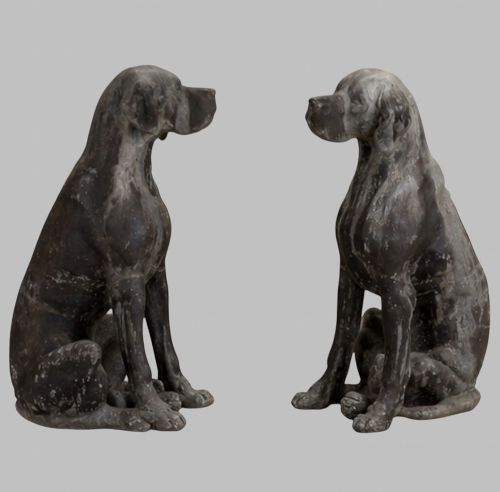 PAIR OF LIFESIZE ENGLISH CAST LEAD SEATED HOUNDS ENGLISH CIRCA 1920 - ADDITIONAL PHOTO 4