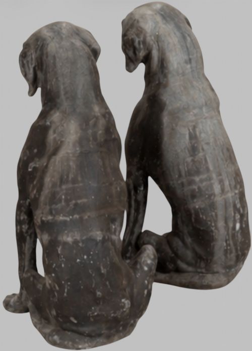 PAIR OF LIFESIZE ENGLISH CAST LEAD SEATED HOUNDS ENGLISH CIRCA 1920 - ADDITIONAL PHOTO 5
