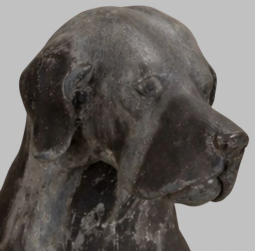 PAIR OF LIFESIZE ENGLISH CAST LEAD SEATED HOUNDS ENGLISH CIRCA 1920 - ADDITIONAL PHOTO 7