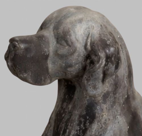PAIR OF LIFESIZE ENGLISH CAST LEAD SEATED HOUNDS ENGLISH CIRCA 1920 - ADDITIONAL PHOTO 8